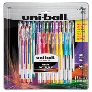 uni-ball® Gel Pen, Stick, Assorted Sizes, Assorted Ink Colors, Clear Barrel, 24-pack freeshipping - TVN Wholesale